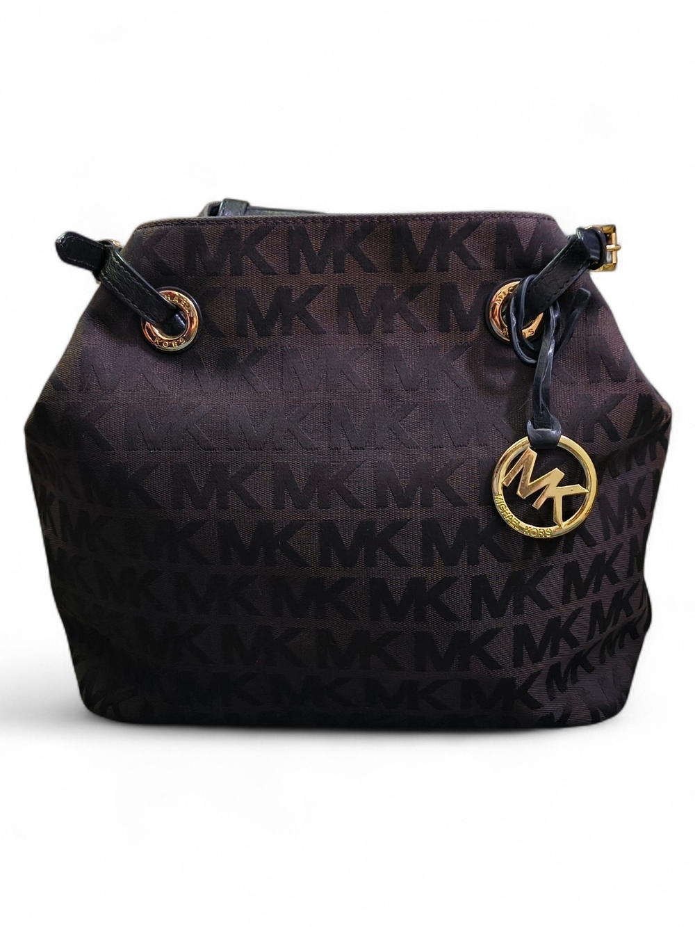 Michael Kors Black MK Monogram Shoulder Bag Gold Hardware Canvas 12x11